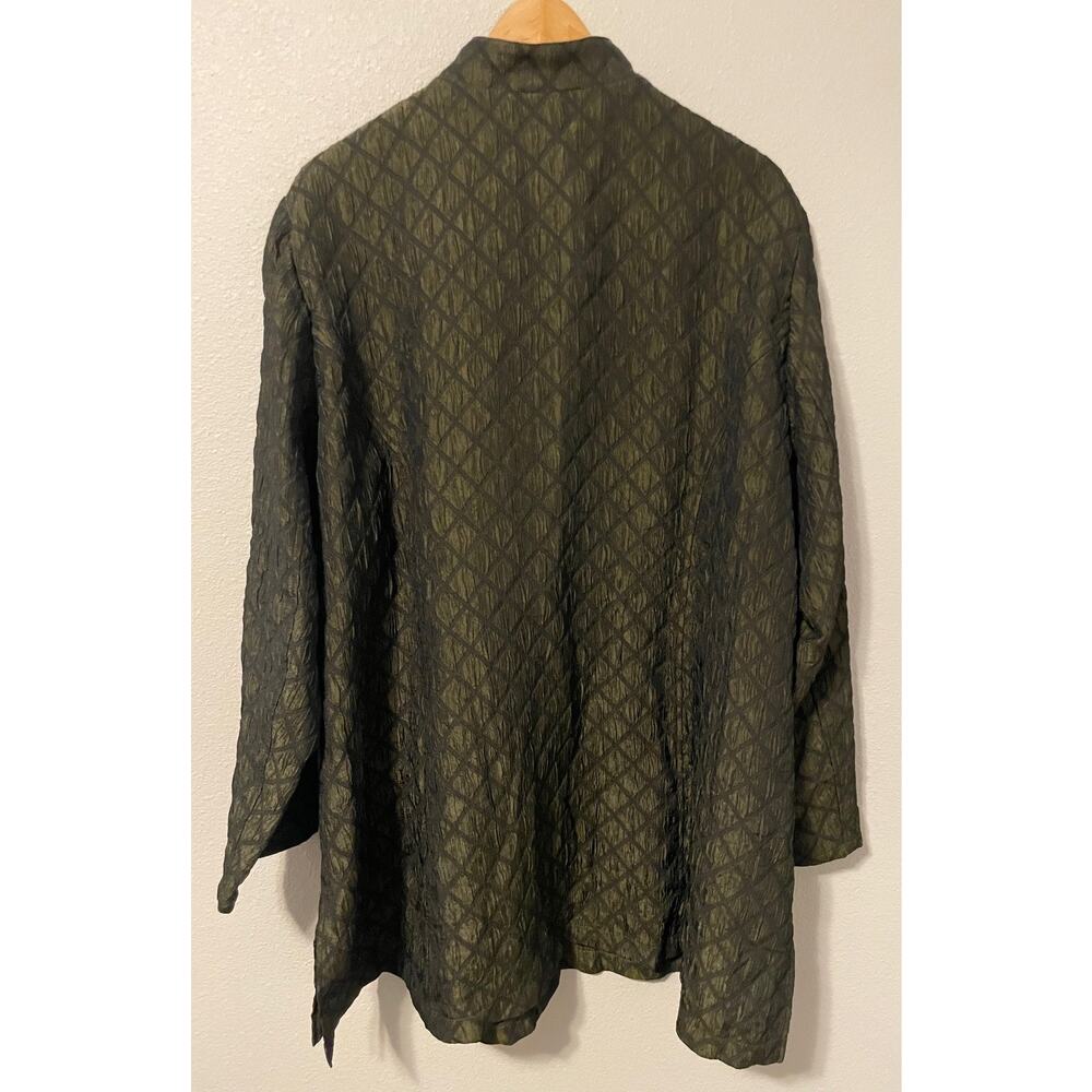 Coldwater Creek Jacket Womens 3X Green Taffeta Collarless Button Mid Length - Picture 2 of 8